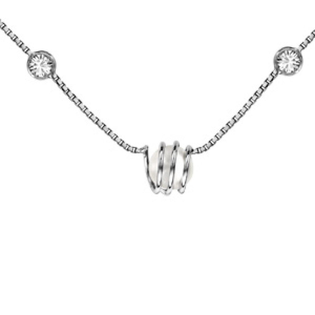 Collier Femme En Argent 925 Rhodié Avec Zirconium - Longueur 40+5 Cm - Neuf Avec étiquettes